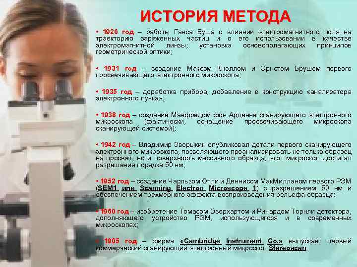 ИСТОРИЯ МЕТОДА • 1926 год – работы Ганса Буша о влиянии электромагнитного поля на