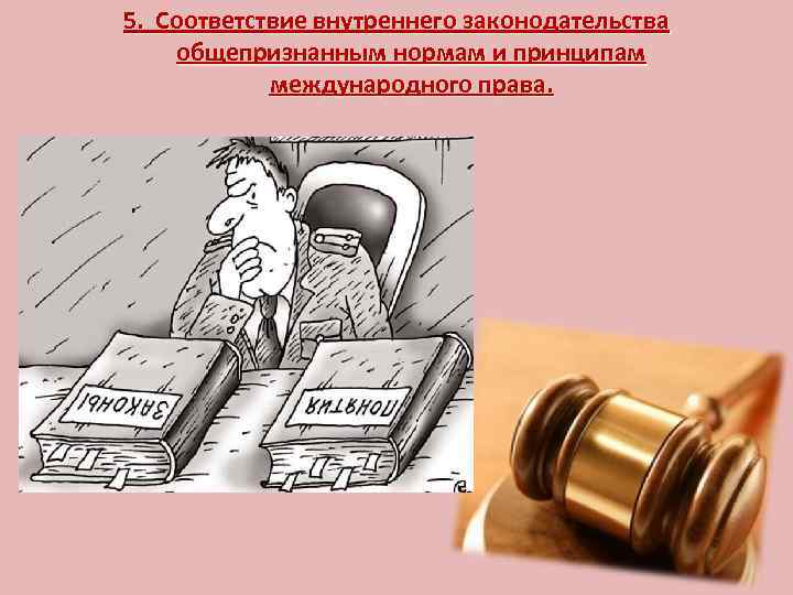 5. Соответствие внутреннего законодательства общепризнанным нормам и принципам международного права. 