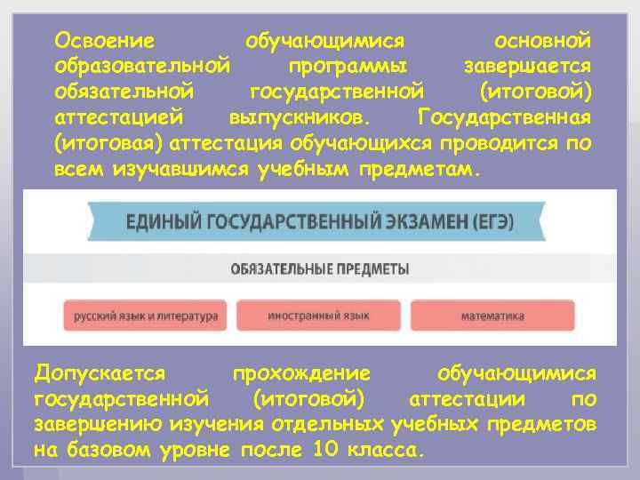 Освоение обучающимися основной образовательной программы завершается обязательной государственной (итоговой) аттестацией выпускников. Государственная (итоговая) аттестация