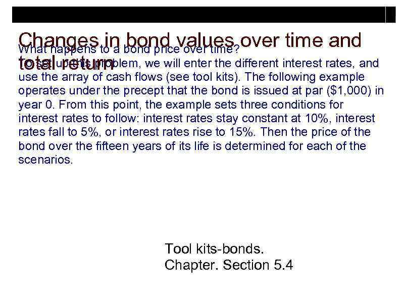 Changes to a bond pricevalues over time and in bond over time? What happens