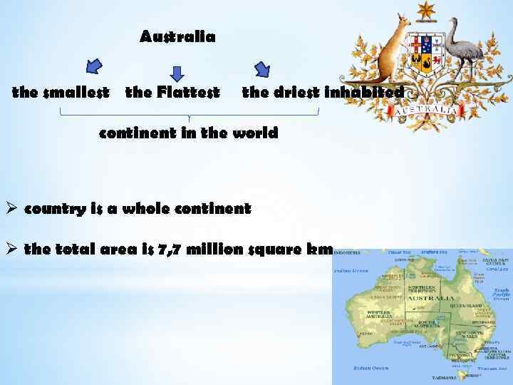 Australia the smallest the Flattest the driest inhabited continent in the world Ø country