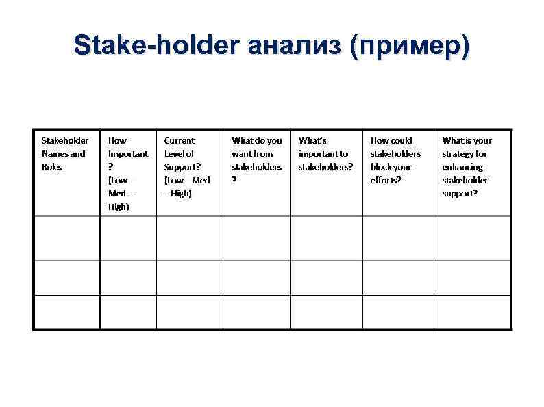 Stake-holder анализ (пример) 