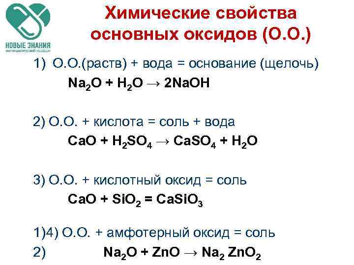 4 химические свойства основных оксидов