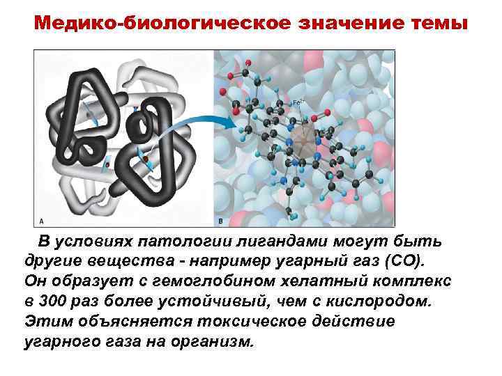 Медико-биологическое значение темы В условиях патологии лигандами могут быть другие вещества - например угарный