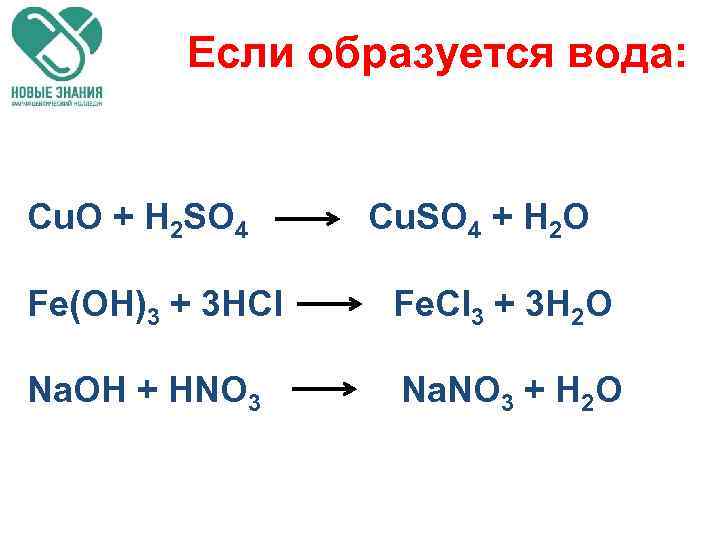 Если образуется вода: Cu. O + H 2 SO 4 Cu. SO 4 +