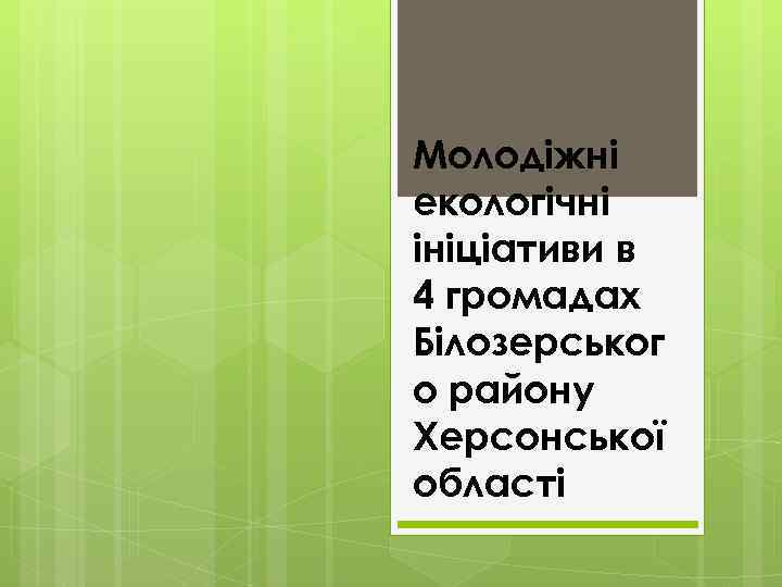 Молодіжні екологічні ініціативи в 4 громадах Білозерськог о району Херсонської області 