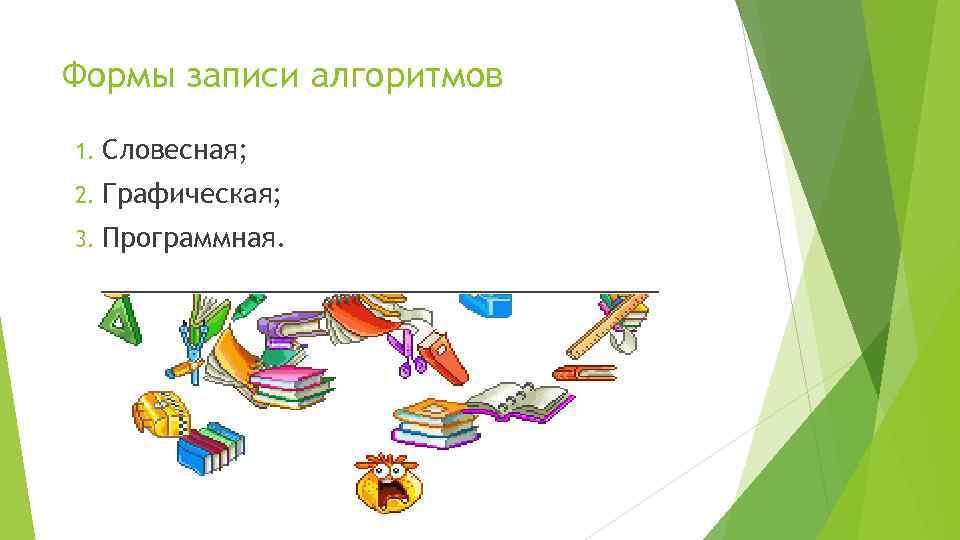 Формы записи алгоритмов 1. Словесная; 2. Графическая; 3. Программная. ___________________ 
