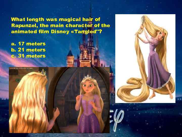 What length was magical hair of Rapunzel, the main character of the animated film