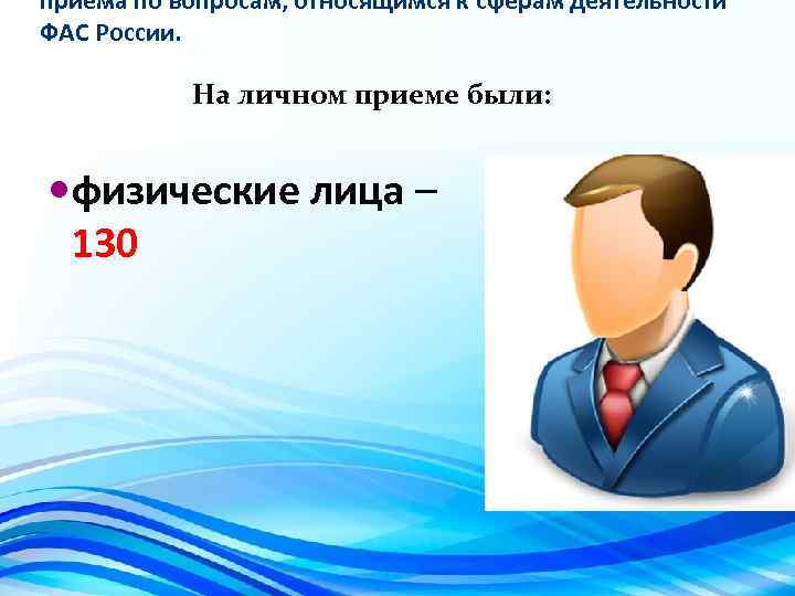 приема по вопросам, относящимся к сферам деятельности ФАС России. На личном приеме были: физические