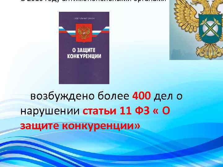  В 2016 году антимонопольными органами возбуждено более 400 дел о нарушении статьи 11