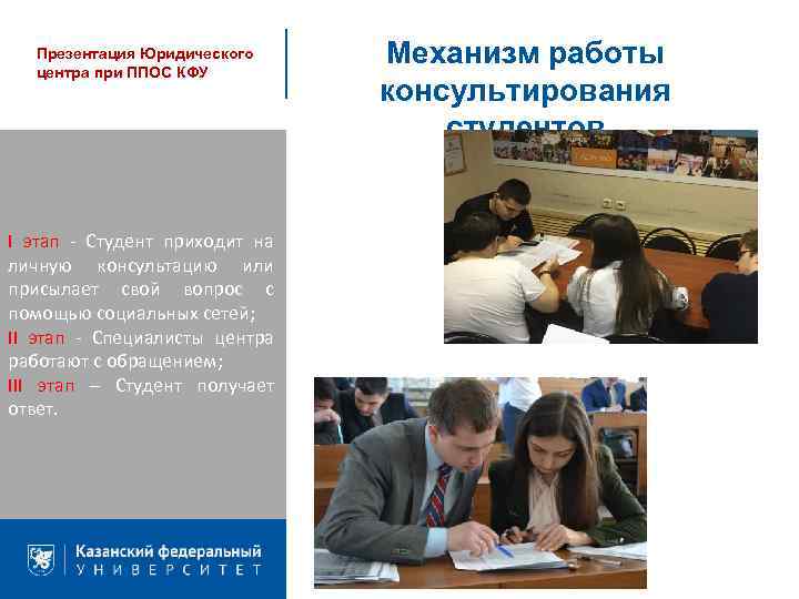 Презентация Юридического центра при ППОС КФУ I этап - Студент приходит на личную консультацию