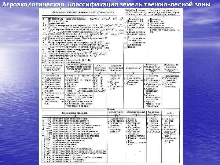Агроэкологическая классификация земель таежно-лесной зоны 
