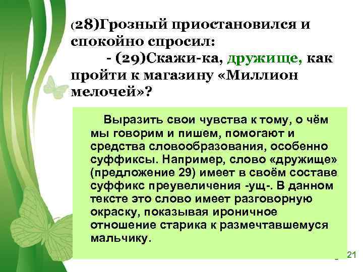 (28)Грозный приостановился и спокойно спросил: - (29)Скажи-ка, дружище, как пройти к магазину «Миллион мелочей»