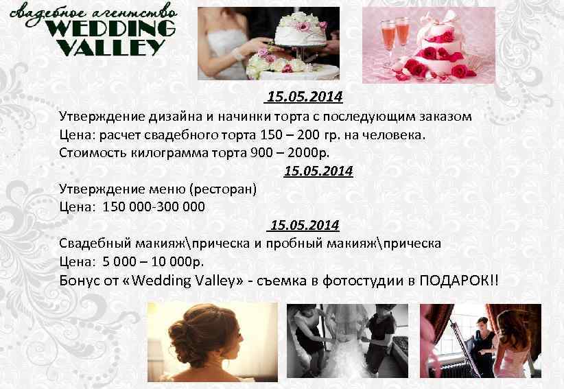  15. 05. 2014 Утверждение дизайна и начинки торта с последующим заказом Цена: расчет