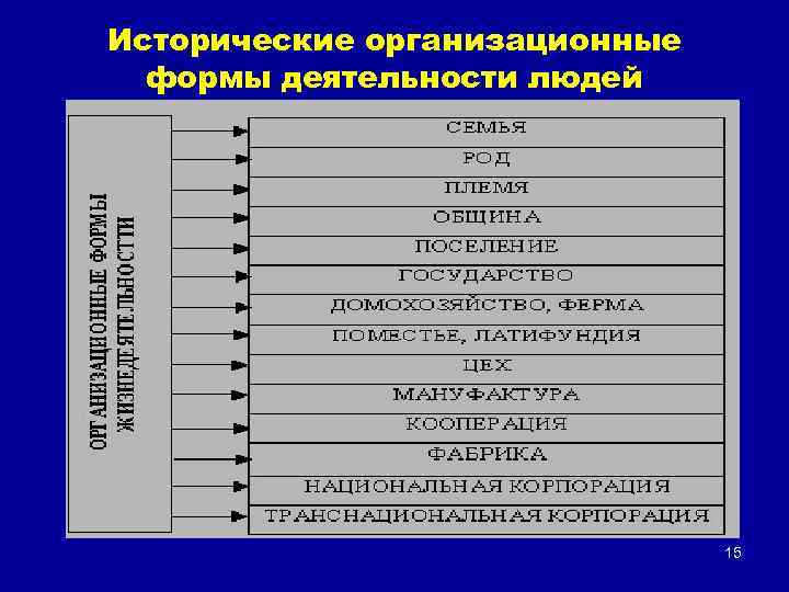 Исторические организационные формы деятельности людей 15 