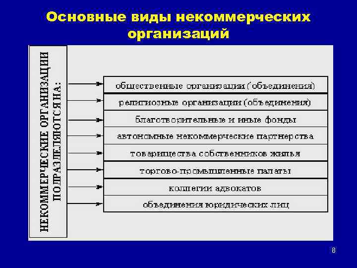 Основные виды некоммерческих организаций 8 