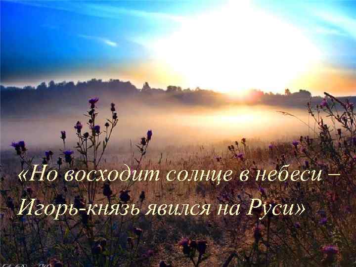  «Но восходит солнце в небеси – Игорь-князь явился на Руси» 