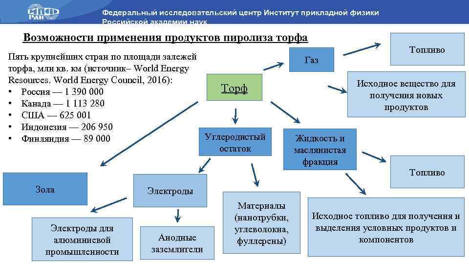 Федеральный исследовательский центр Институт прикладной физики Российской академии наук Возможности применения продуктов пиролиза торфа