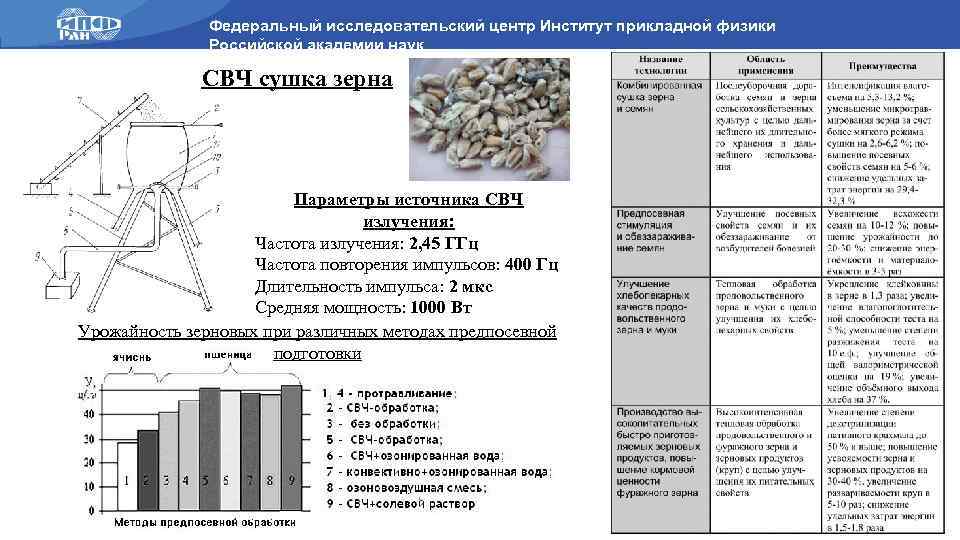 Федеральный исследовательский центр Институт прикладной физики Российской академии наук СВЧ сушка зерна Параметры источника