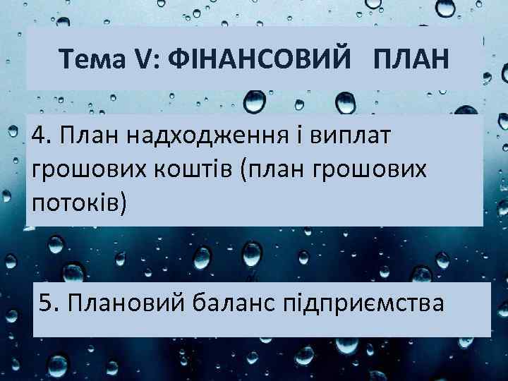 Тема V: ФІНАНСОВИЙ ПЛАН 4. План надходження і виплат грошових коштів (план грошових потоків)