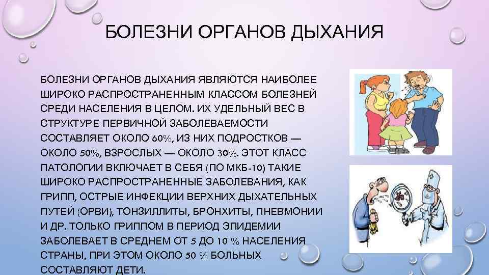 БОЛЕЗНИ ОРГАНОВ ДЫХАНИЯ ЯВЛЯЮТСЯ НАИБОЛЕЕ ШИРОКО РАСПРОСТРАНЕННЫМ КЛАССОМ БОЛЕЗНЕЙ СРЕДИ НАСЕЛЕНИЯ В ЦЕЛОМ. ИХ