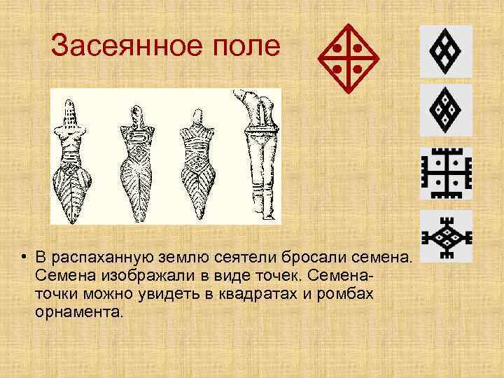 Засеянное поле • В распаханную землю сеятели бросали семена. Семена изображали в виде точек.