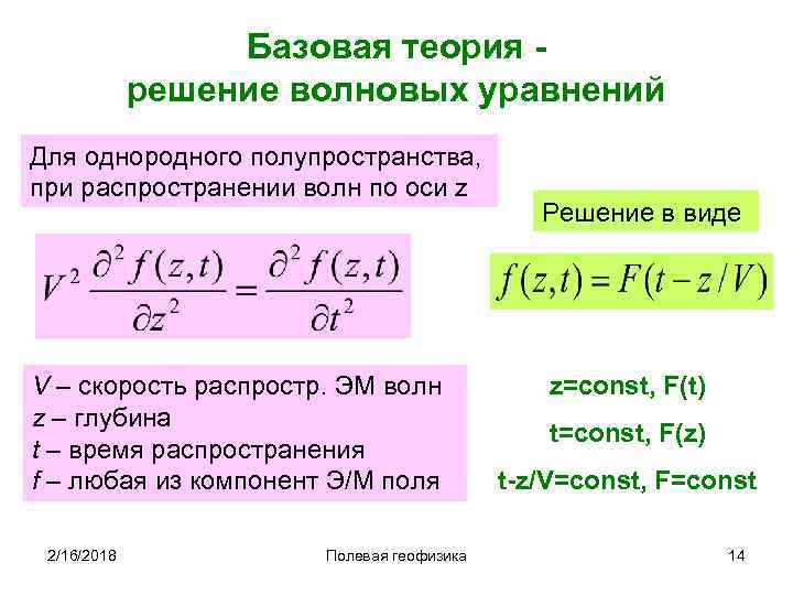 Базовая теория решение волновых уравнений Для однородного полупространства, при распространении волн по оси z