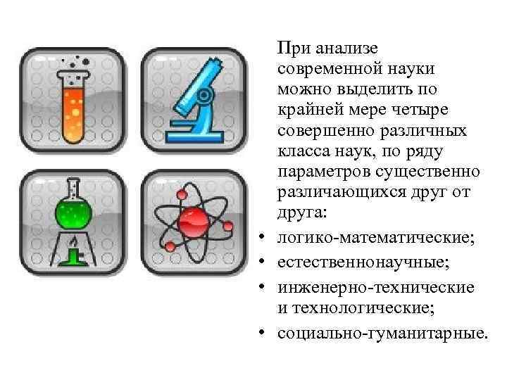  При анализе современной науки можно выделить по крайней мере четыре совершенно различных класса