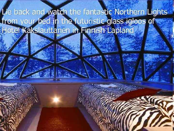 Lie back and watch the fantastic Northern Lights from your bed in the futuristic