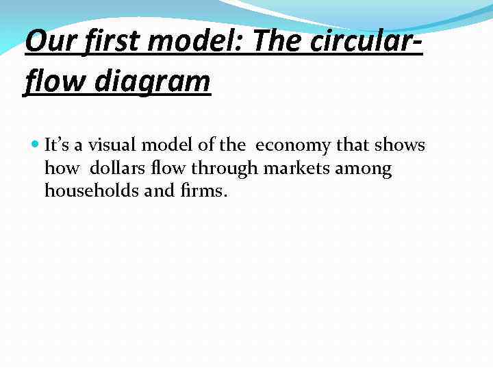 Our first model: The circularflow diagram It’s a visual model of the economy that