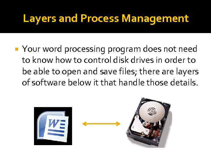 Layers and Process Management Your word processing program does not need to know how