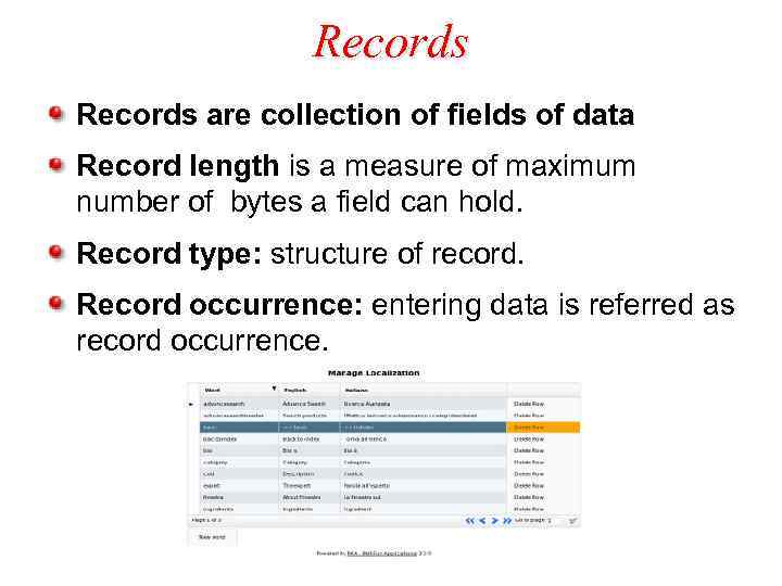 Records are collection of fields of data Record length is a measure of maximum