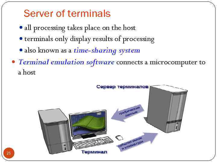 Server of terminals all processing takes place on the host terminals only display results