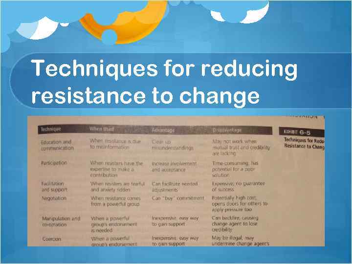 Techniques for reducing resistance to change 