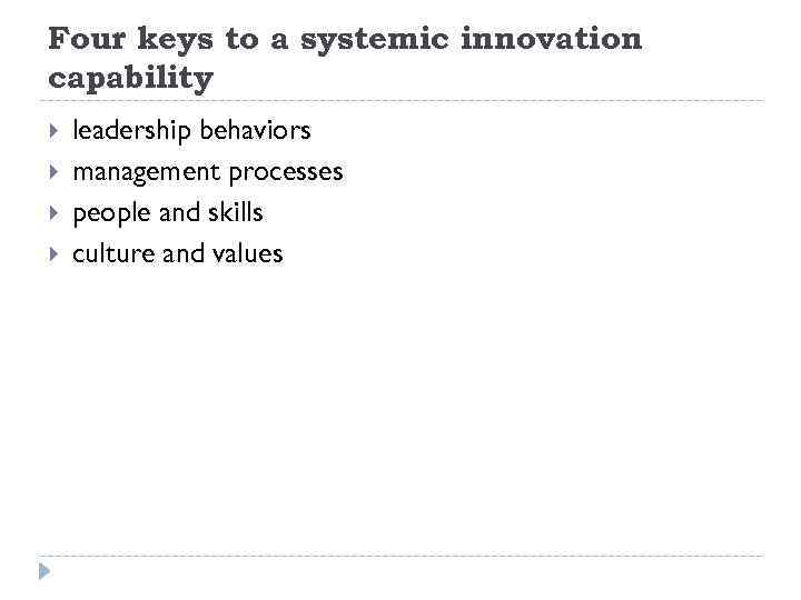 Four keys to a systemic innovation capability leadership behaviors management processes people and skills