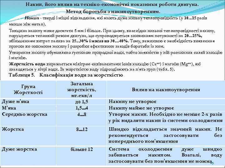 Накип, його вплив на техніко-економічні показники роботи двигуна. Метод боротьби з накипоутворенням. Накип тверді