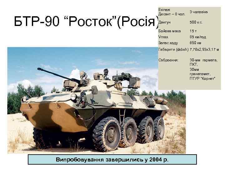 Екіпаж Десант – 8 чол. 3 чоловіка Двигун 500 к. с. Бойова маса 15