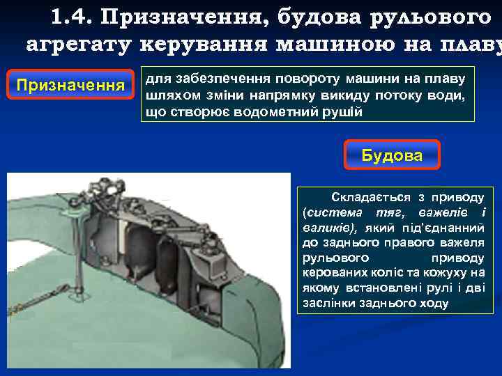 1. 4. Призначення, будова рульового агрегату керування машиною на плаву Призначення для забезпечення повороту