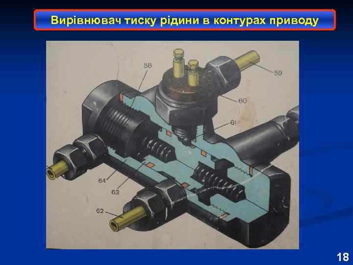 Вирівнювач тиску рідини в контурах приводу 18 
