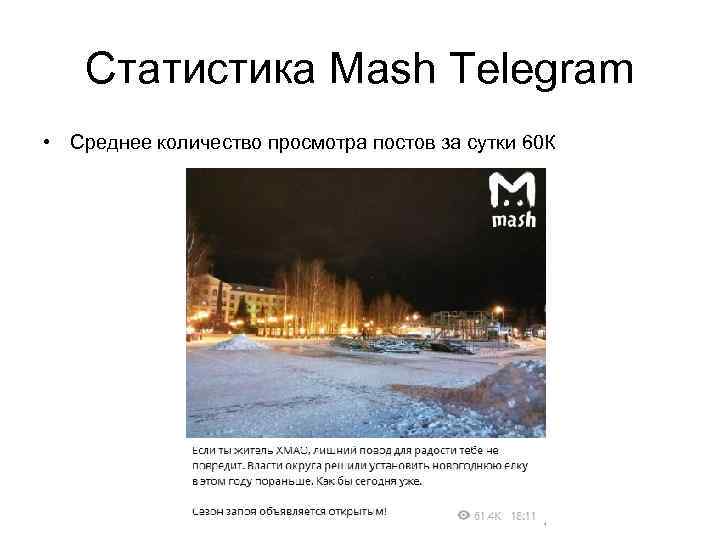 Статистика Mash Telegram • Среднее количество просмотра постов за сутки 60 К 