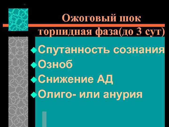 Ожоговый шок торпидная фаза(до 3 сут) u. Спутанность сознания u. Озноб u. Снижение АД