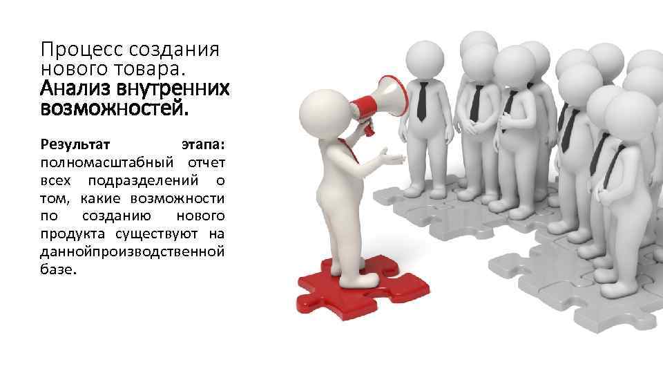 Процесс создания нового товара. Анализ внутренних возможностей. Результат этапа: полномасштабный отчет всех подразделений о