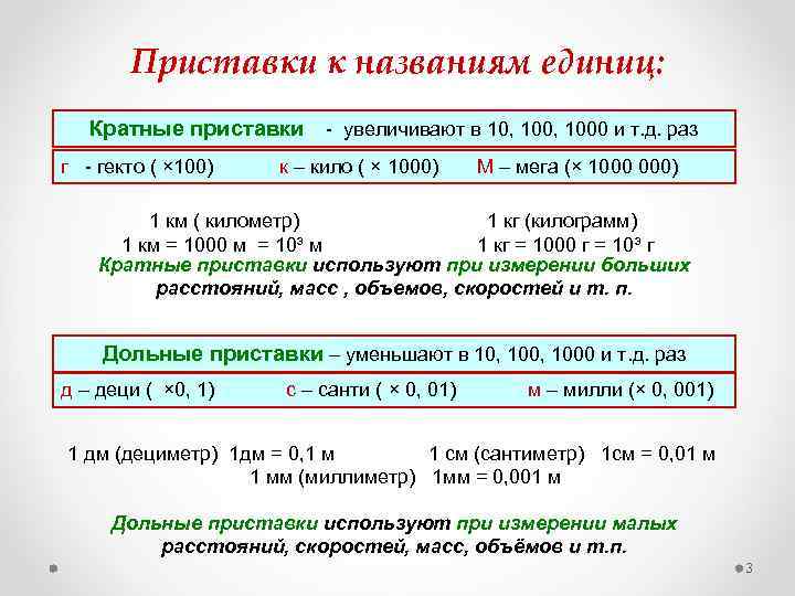 Приставки к названиям единиц: Кратные приставки г - гекто ( × 100) - увеличивают