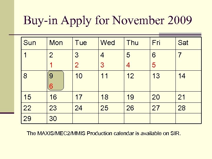 Buy-in Apply for November 2009 Sun Mon Tue Wed Thu Fri Sat 1 2