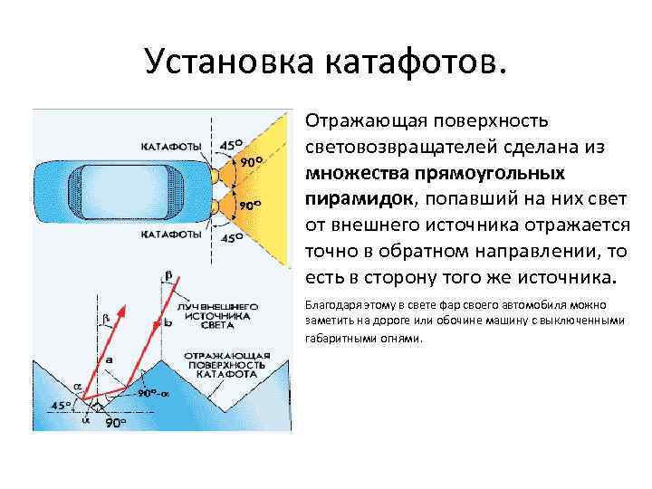 Установка катафотов. Отражающая поверхность световозвращателей сделана из множества прямоугольных пирамидок, попавший на них свет