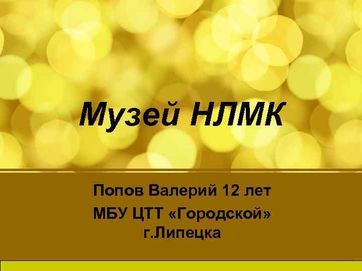 Музей НЛМК Попов Валерий 12 лет МБУ ЦТТ «Городской» г. Липецка 