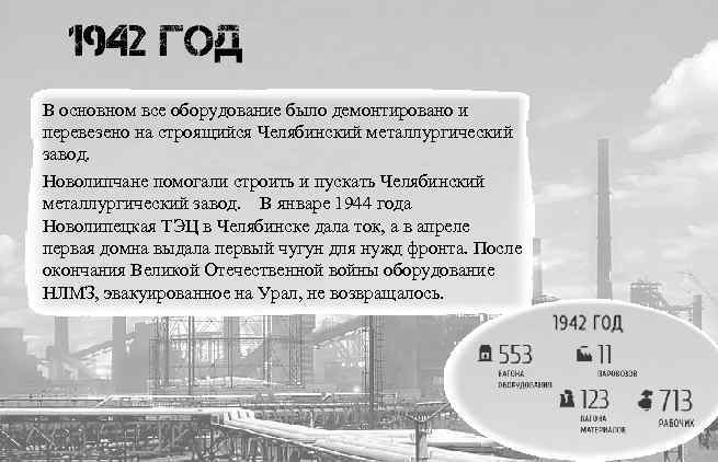 В основном все оборудование было демонтировано и перевезено на строящийся Челябинский металлургический завод. Новолипчане