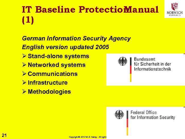 IT Baseline Protection Manual (1) German Information Security Agency English version updated 2005 Ø