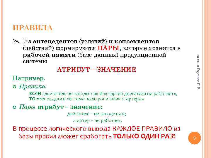 ПРАВИЛА @ © 2010 Горский П. В. Из антецедентов (условий) и консеквентов (действий) формируются