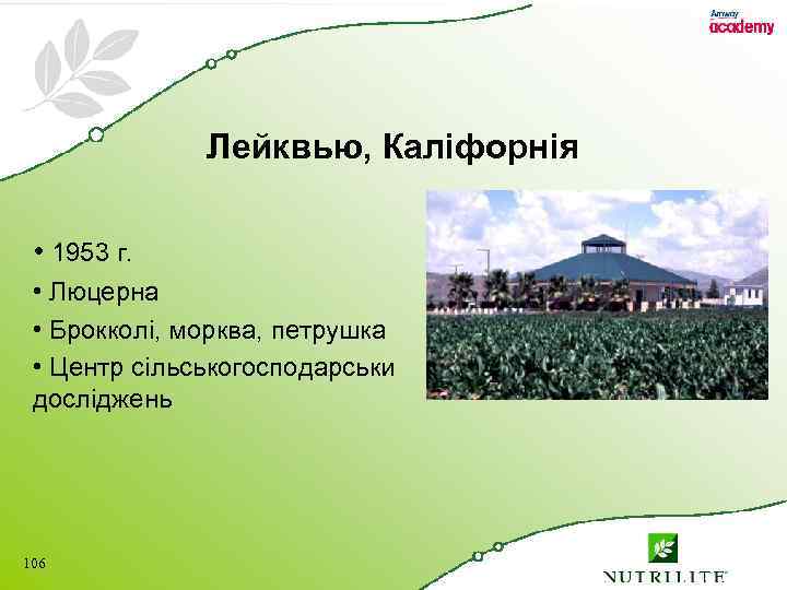 Лейквью, Каліфорнія • 1953 г. • Люцерна • Брокколі, морква, петрушка • Центр сільськогосподарськи